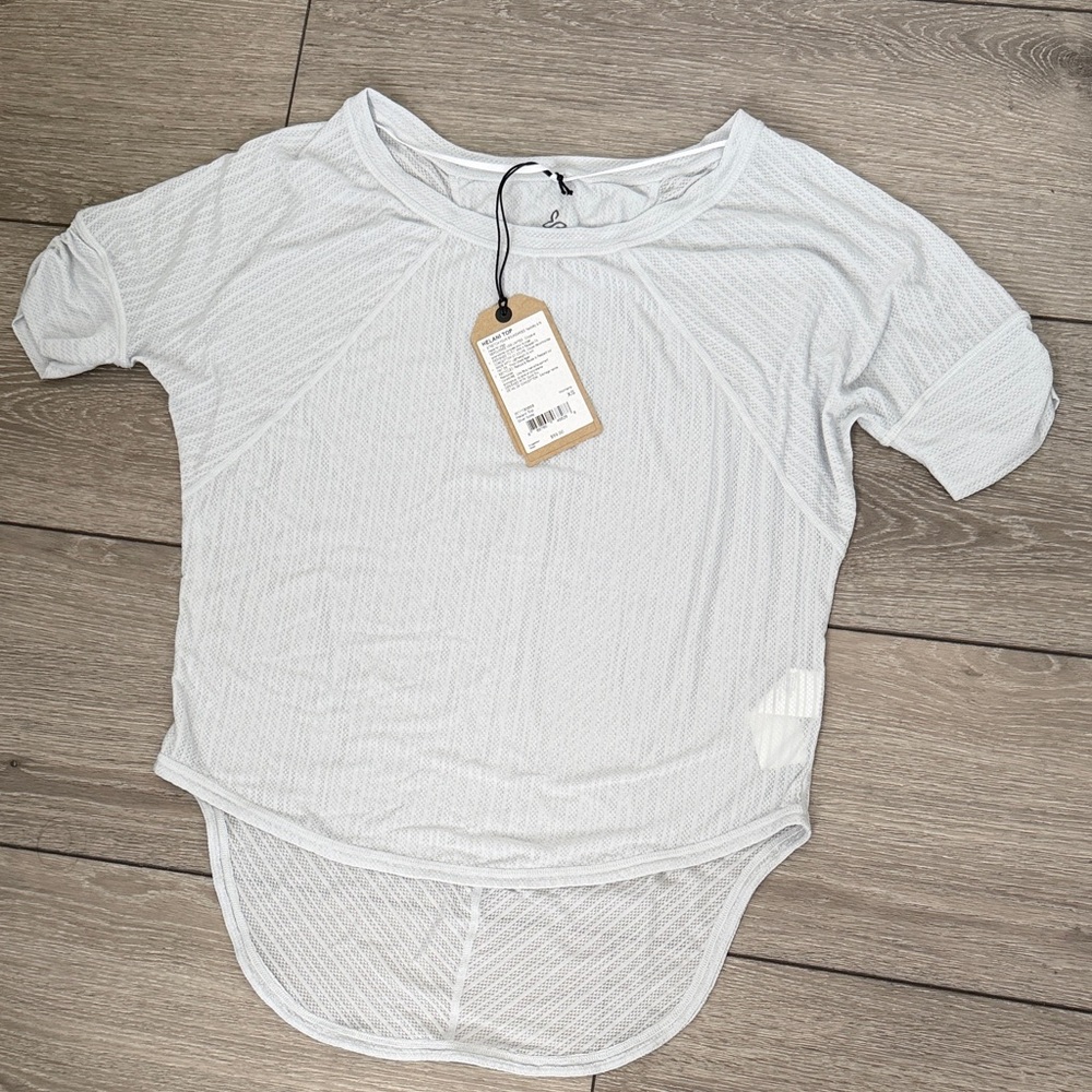 Prana Light Gray Mesh Short Sleeve Women's Tee Helani Top
